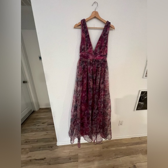 Lulus - Garden Romance Magenta Floral Print Organza Maxi Dress - Picture 3 of 8